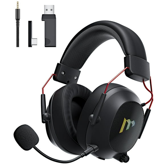 Wireless Gaming Headset for PS5, PS4, PC, Switch, Laptop with Bluetooth 5.3, 2.4GHz USB Headphones with Detachable Noise Canceling Mic, Stereo Sound, 3.5mm Wired Mode for Xbox Controller, Black