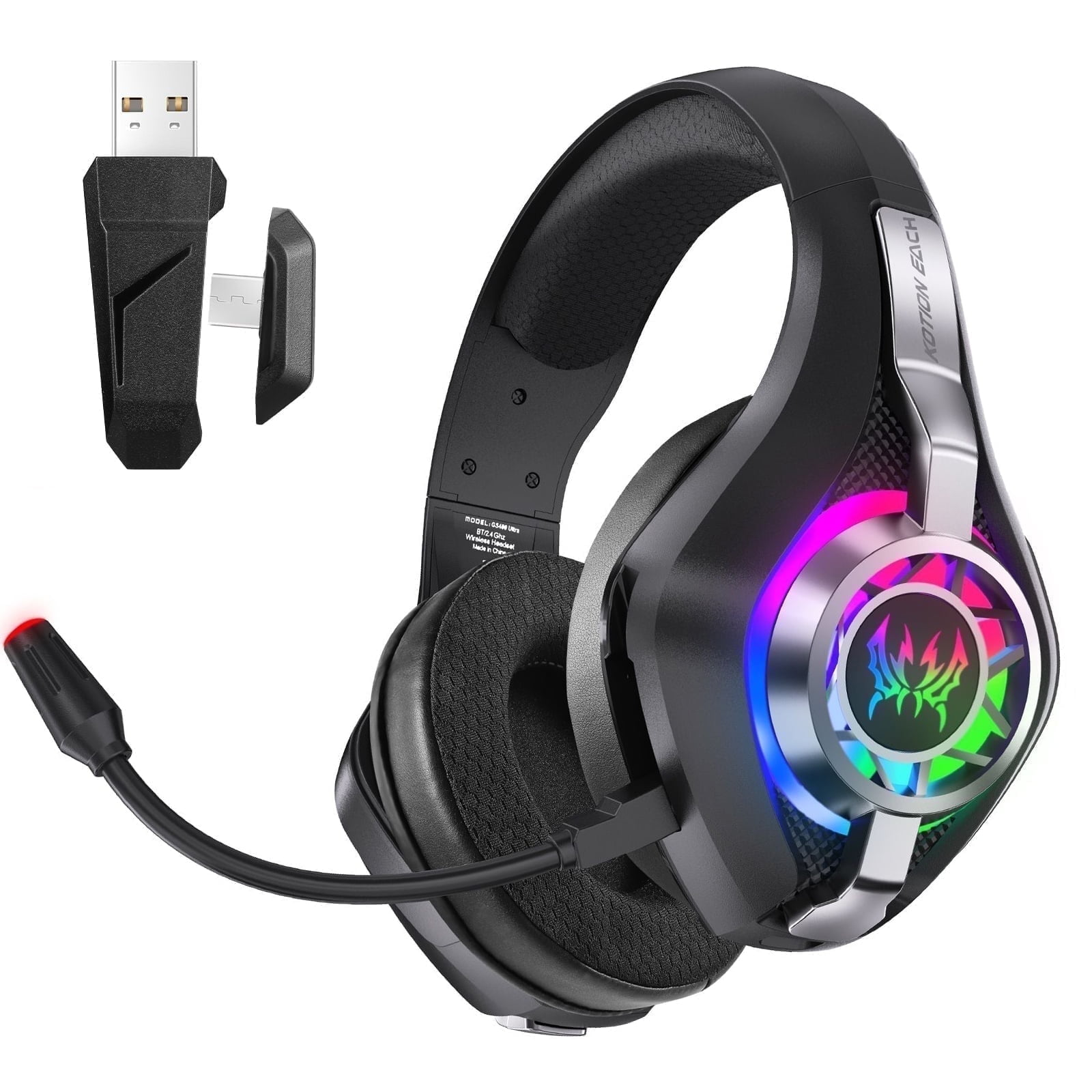 Wireless Gaming Headset for PS5/PS4/PC/Switch/Mac ,Over-Ear Bluetooth Headphone,2.4GHz USB Gaming Headphones with Noise Canceling Mic,7.1 Surround Sound,with LED Light,3.5mm Wired