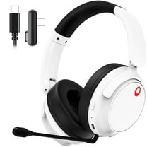 Wireless Gaming Headset, Bluetooth/2.4G Gaming Headphones with Detachable Noise Cancelling Mic, Stereo Bass 7.1 Surround Sound Over Ear Headphones, Type C Wired for Xbox PS4 PS5 PC Mac Switch, White