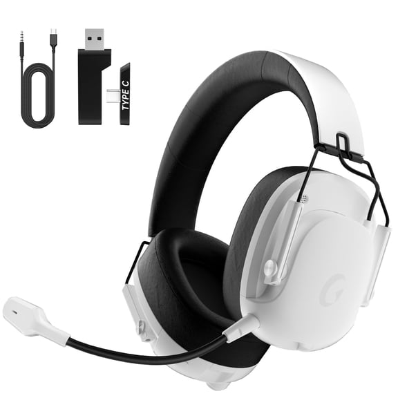 UDH 2.4GHz Wireless Gaming Headset with Microphone, 7.1 Surround Sound & 45H Battery, Noise Cancelling Over-Ear Headphones for PS5, PS4, PC, Switch (Wired for Xbox), Whit