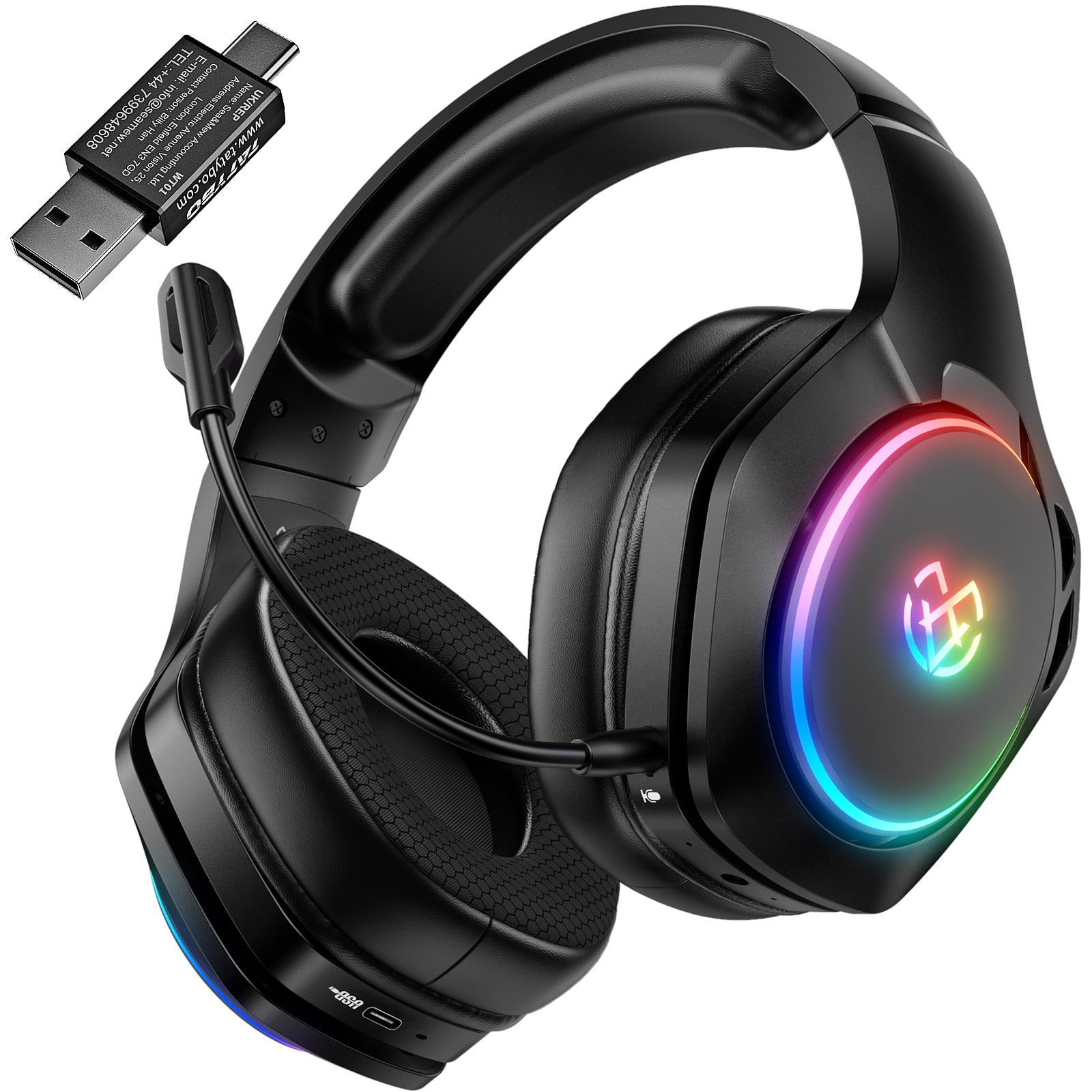 Wireless Gaming Headset for PS4, PS5, PC, 2.4GHz Gaming Headphones with Detachable Mic, 30Hr