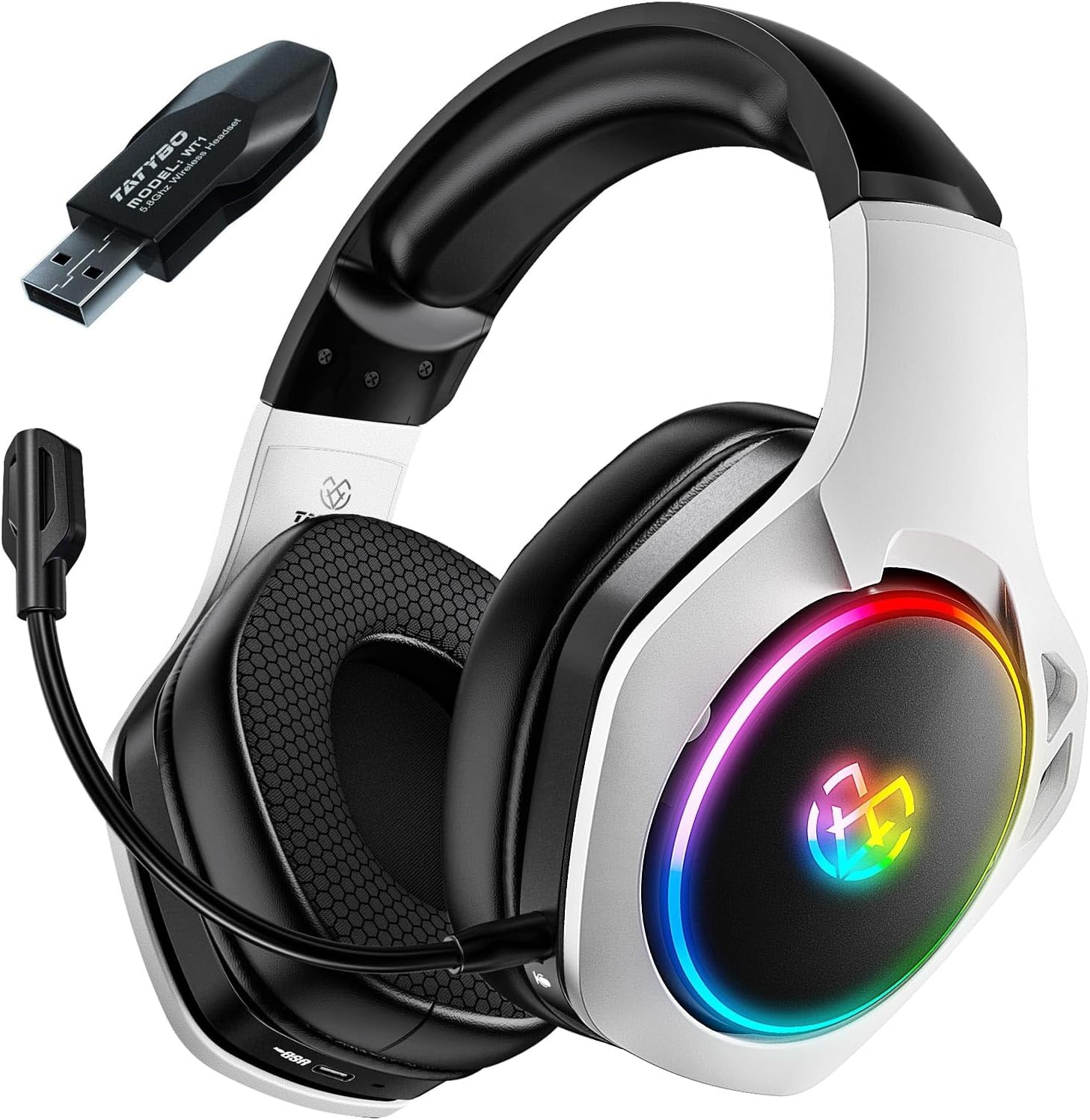 Wireless Gaming Headset for PS4, PS5, PC, 2.4GHz Gaming Headphones with Detachable Mic, 30Hr