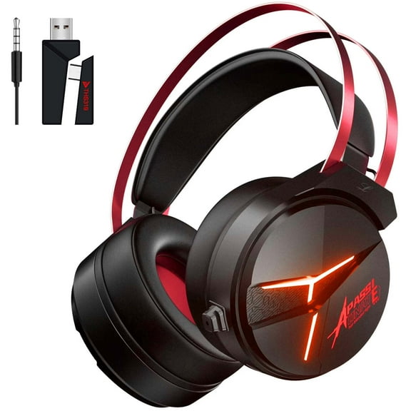 Wireless Gaming Headset with Mic, Bluetooth & 2.4GHz Over-Ear Headphone for PS5 PS4 Nintendo PC with Noise-Canceling Microphone & 7.1 Pro Surround Sound - Black Red