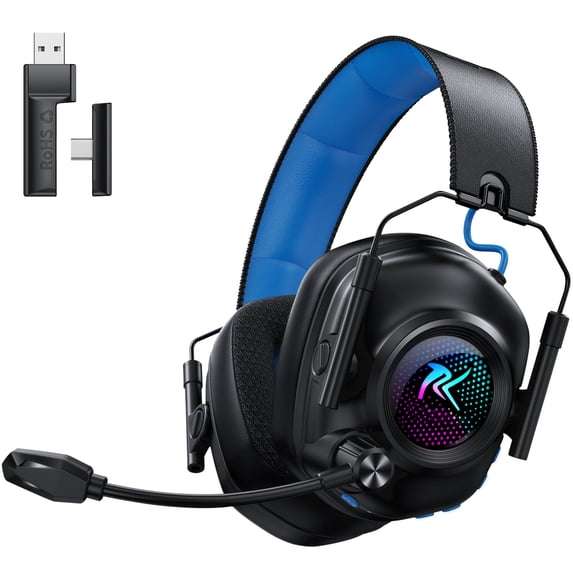 Wireless Gaming Headset, 2.4GHz Bluetooth Gaming Headphones with Noise Canceling Mic,3D Surround,60H Playtime for PS5 PS4 PC Switch Mac Phone,Blue