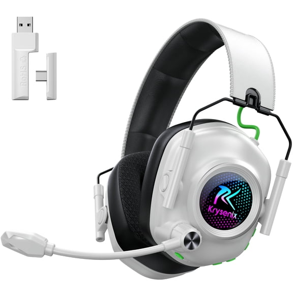 Wireless Gaming Headset for PS5 PS4 PC Switch Mac with Mic,2.4GHz USB-C Bluetooth Headphones with 60H Playtime All-Day Play,3D Surround Sound,Noise Canceling Mic,White