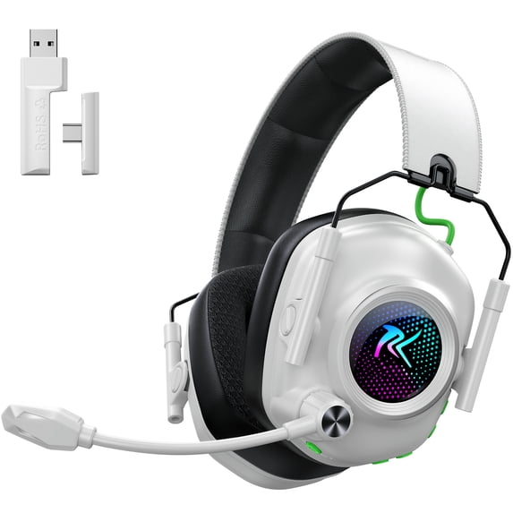 Wireless Gaming Headset, 2.4GHz Bluetooth Gaming Headphones with Noise Canceling Mic,3D Surround,60H Playtime for PS5 PS4 PC Switch Mac, White