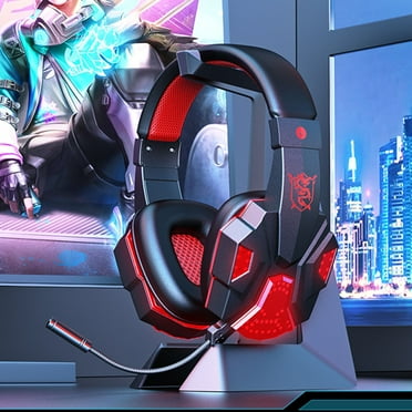 Wireless Gaming Headset with Detachable Microphone, Bluetooth Over-Ear Headphones, LED Luminous, Noise Cancellation(Red)