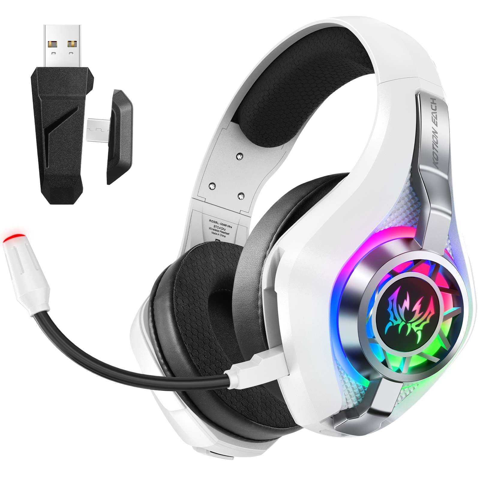 Wireless Gaming Headsets for PS5/PS4/Mobile Phone/PC/Switch Controller, PC Game Headset with Noise Canceling Microphone, 3.5mm Wired Over-Ear Gaming Headphones with LED Light,7.1 Surround Sound