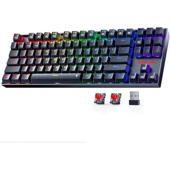 Wireless Gaming Keyboard, BT/2.4Ghz Tri-Mode Mechanical Keyboard, buit-in Battery, Programmable 87 Keys TKL, LED Rainbow Backlit - K552-KRS