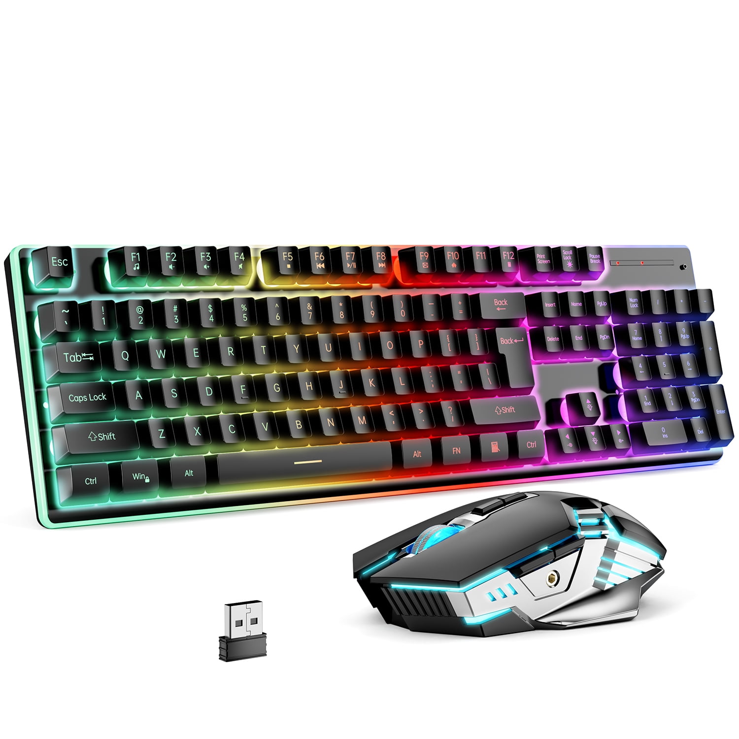 Wireless Gaming Keyboard and Mouse, 104 Keys Mechanical Keyboard Mice  Combo, Anti-Ghosting Ergonomic Rechargeable W/ 2.4G Wireless Receiver, RGB  LED Backlight for Windows Computer PC Gamer 
