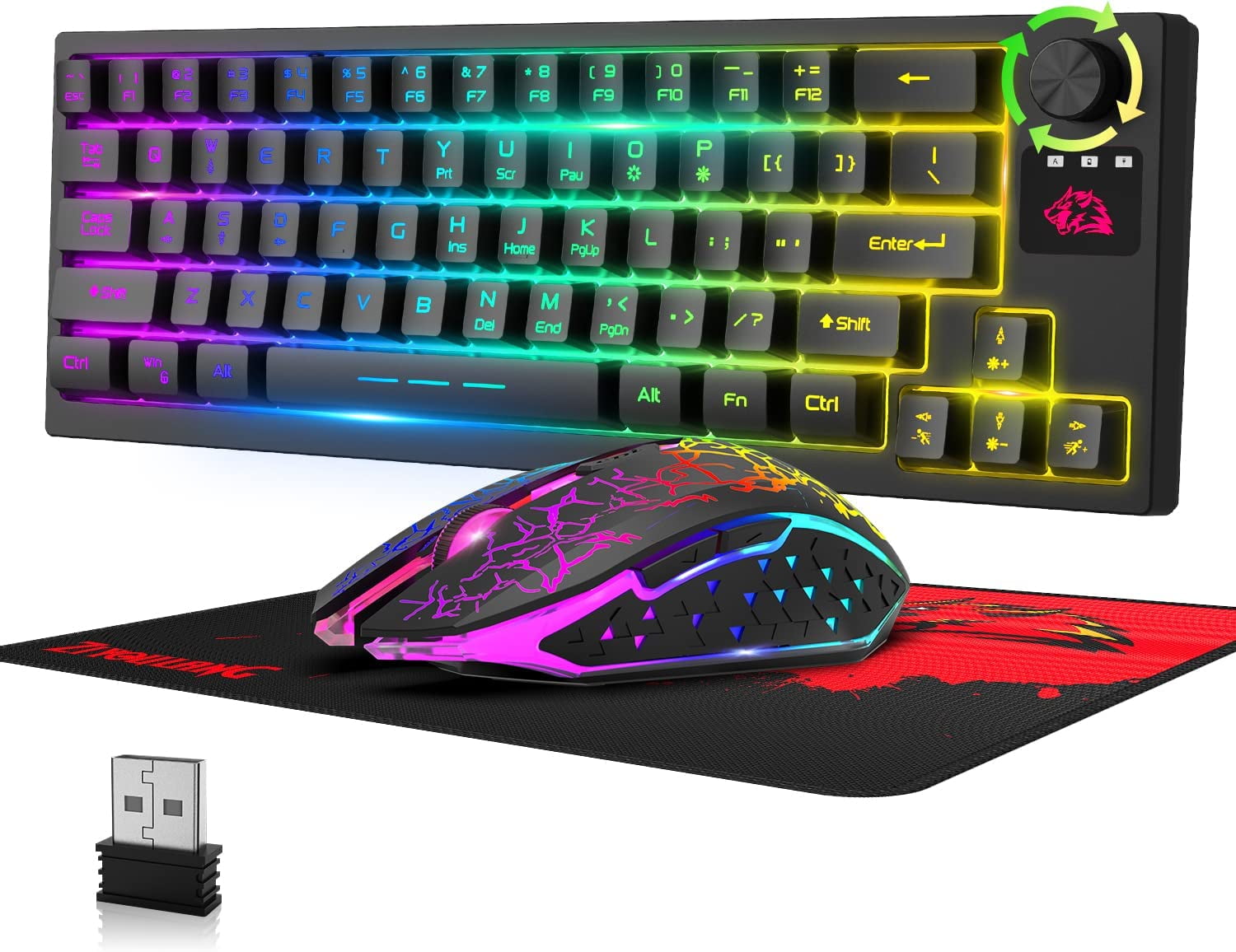 Wireless Gaming Keyboard and Mouse Combo,12 RGB Backlight Rechargeable  4000mAh Battery,Mechanical Feel Anti-ghosting Keyboard and RGB Wireless  Gaming