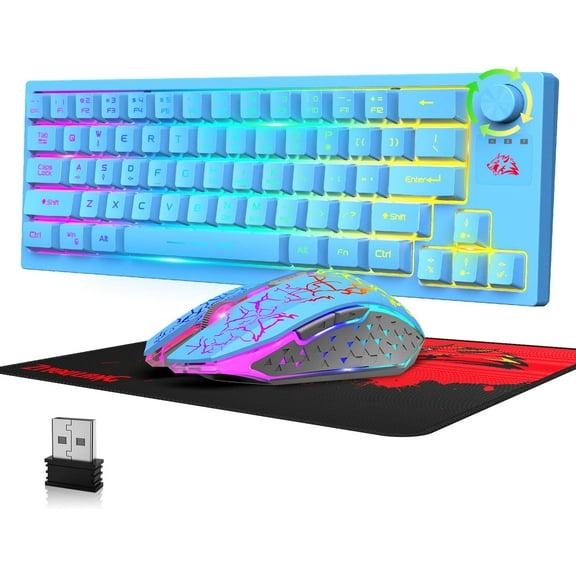 Wireless Gaming Keyboard and Mouse Combo,12 RGB Backlit Rechargeable 4000mAh Battery,Mechanical Feel Anti-ghosting Keyboard and RGB Wireless Gaming Mouse for PC,PS4,Laptops(Blue)