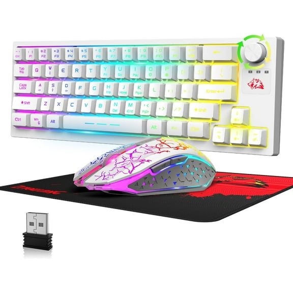 Wireless Gaming Keyboard and Mouse Combo,12 RGB Backlit Rechargeable 4000mAh Battery,Mechanical Feel Anti-ghosting Keyboard and RGB Wireless Gaming Mouse for PC,PS4,Laptops(White)