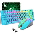 thumbnail image 1 of Wireless Gaming Keyboard and Mouse Combo with 87 Key Rainbow LED Backlight Rechargeable 3800mAh Battery Mechanical Feel Anti-ghosting Ergonomic Waterproof RGB Mute Mice for Computer PC Gamer (Blue), 1 of 9