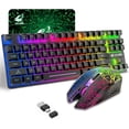 thumbnail image 1 of Wireless Gaming Keyboard and Mouse Combo with 87 Key Rainbow LED Backlight Rechargeable 3800mAh Battery Mechanical Feel Anti-ghosting Ergonomic Waterproof RGB Mute Mice for Computer PC Gamer (Black), 1 of 9