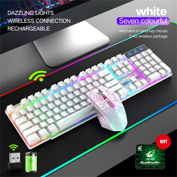 Wireless Gaming Keyboard and Mouse Combo with LED Backlit Rechargeablle Mechanical Keyboard, Compact Form Factor, Tactile Switch With Ergonomic Vertical feel For Notebook PC