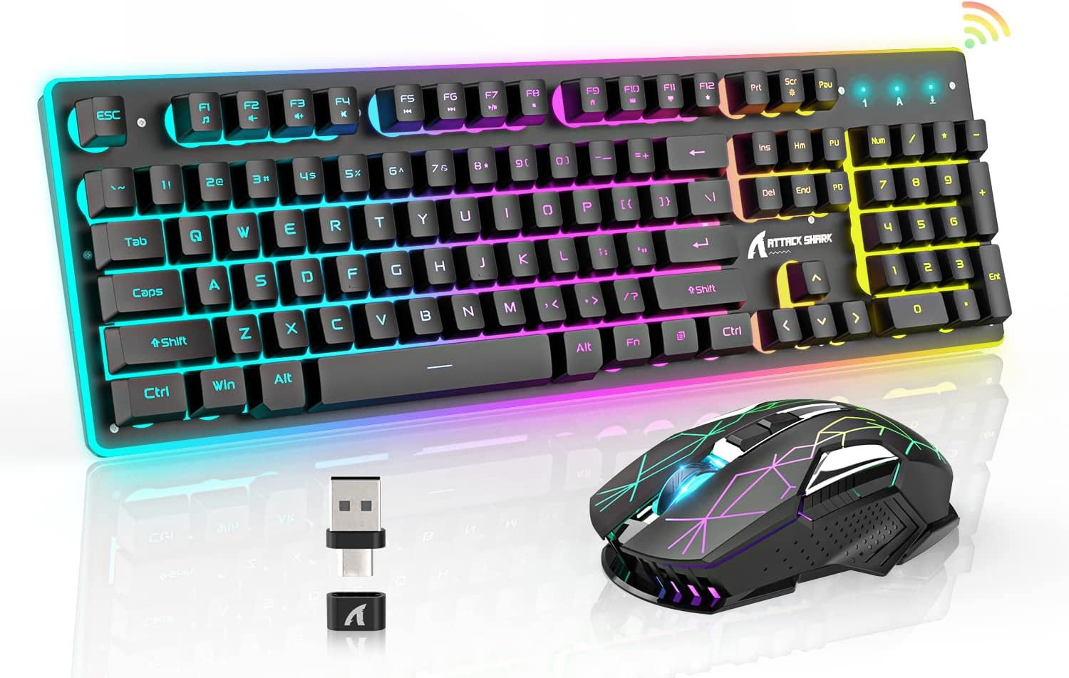 Wireless Gaming Keyboard and Mouse Combo,RGB Illuminated LED Backlit