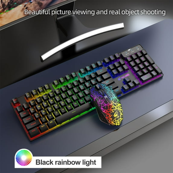 Wireless Gaming Keyboard and Mouse Combo - RGB LED Backlit, Rechargeable & Light Up Letters, Full-Size, Ergonomic Tilt Angle, Sleep Mode, Quiet Keyboard Mouse for Mac, Windows, Laptop, PC