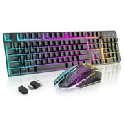 Wireless Gaming Keyboard and Mouse Combo Rainbow Backlight Quiet Ergonomic Mechanical Feeling Anti-ghosting Keyboard Mouse with Rechargeable 4000mAh Battery Mouse Pad for Computer Mac Gamer