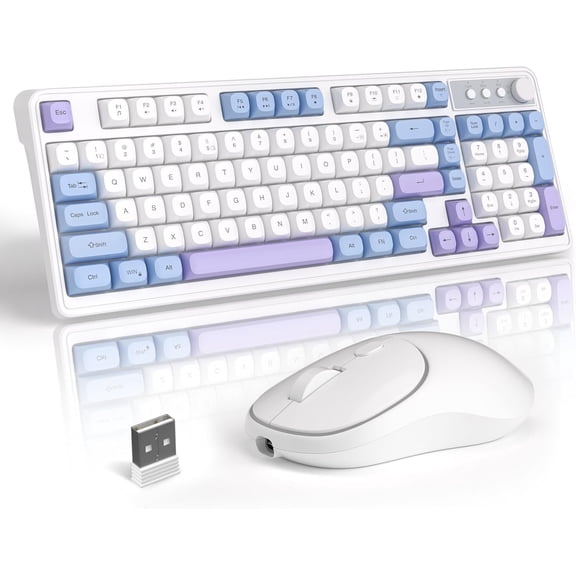 Wireless Gaming Keyboard and Mouse Combo V560, RGB Backlit Rechargeable Mechanical Feel 2.4GHz Quiet Blue White Purple Keyboard Mouse for Mac Laptop PC Gamer