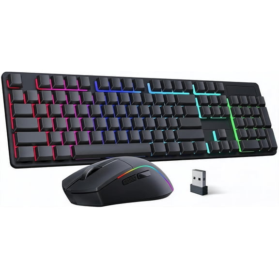 Wireless Gaming Keyboard and Mouse Set RGB Backlit Tri-Mode Wired 2.4G Bluetooth 10000 DPI Mouse 65g Ultra Lightweight 25 Key Anti-Ghosting Keyboard Black