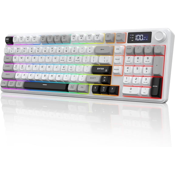 Wireless Gaming Keyboard with Smart Display & Knob Control, Tri-Mode BT5.0/2.4GHz/Wired RGB Backlit Computer Keyboards with Number Pad, 26-Key Rollover, Compatible for Windows, Mac