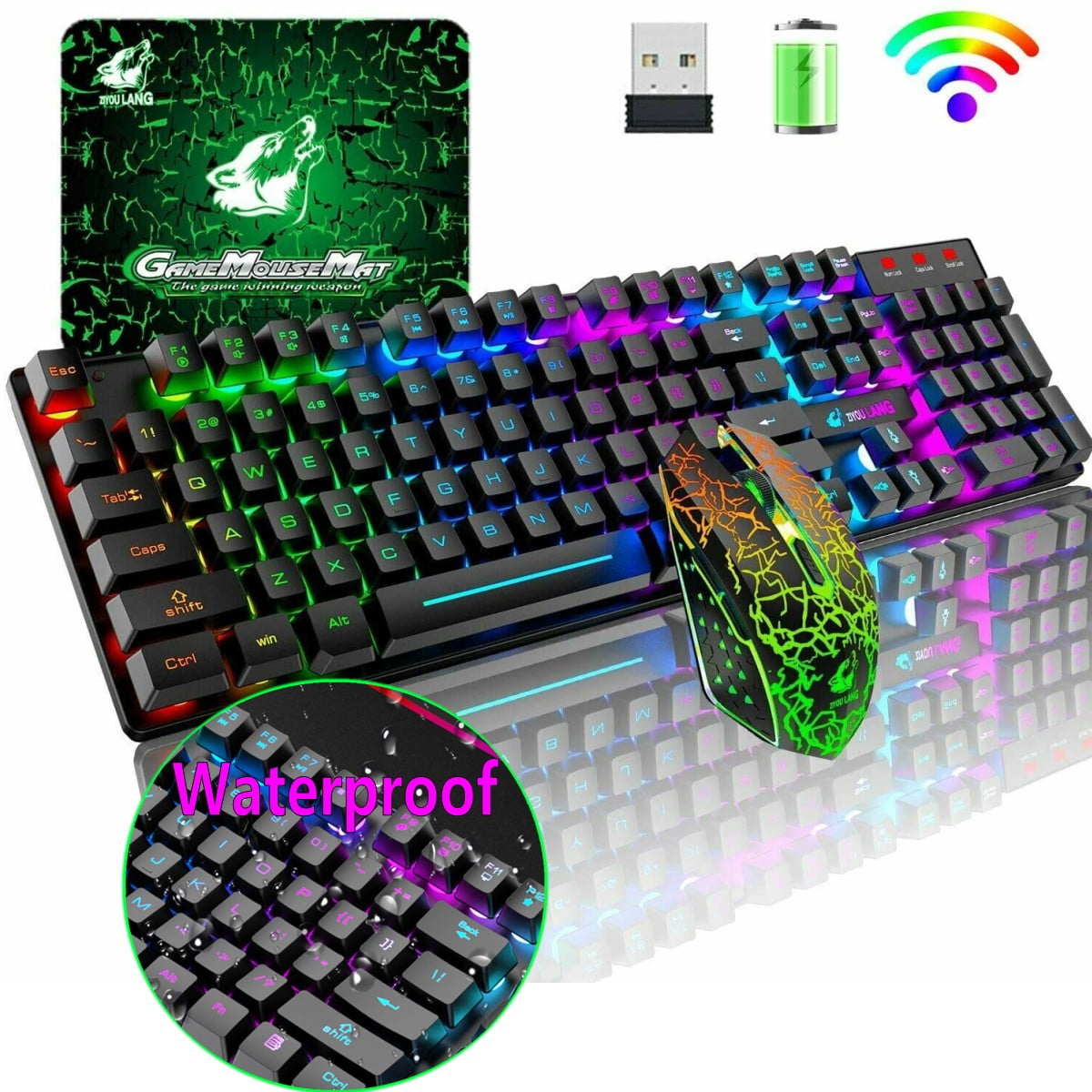 Rainbow LED Backlit Wired Gaming Keyboard and Mouse Combo for PC PS4 PS3 Xbox One Walmart