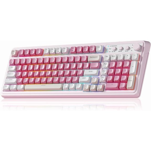 Wireless Gaming Keyboard with RGB Backlit, Bluetooth, 2.4GHz, USB-C, Number Pad, Creamy Pink