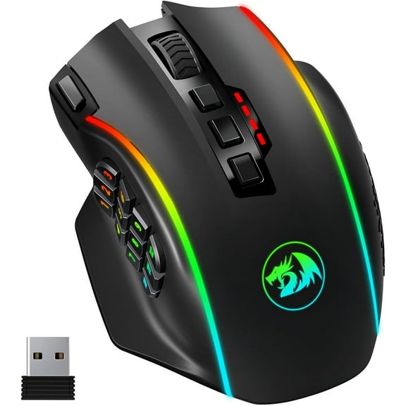 Wireless Gaming , MMO Gaming UP 16,000 DPI, 16 Macro Programmable Buttons, RGB Rechargeable with 12 Side Buttons, 70Hrs for PC Laptop MOBA FPS, M901P-KS