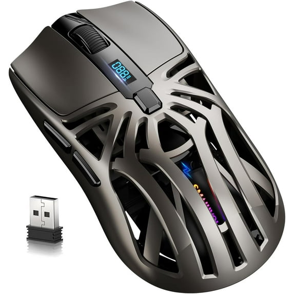 Wireless Gaming Mouse, 10000 DPI, Tri-Mode 2.4GHz/Bluetooth/Wired Mouse, 6 Buttons, Digital Display, Silent Mice, Rechargeable, Customizable Macro and RGB Backlight for PC/Mac/Laptop (Black)