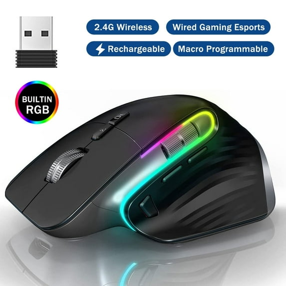 Wireless Gaming Mouse 2 4G Bluetooth Mouse RGB Ergonomic Programmable Rechargeable Mouse with Wired Mode Mouse for PC Mac Windows