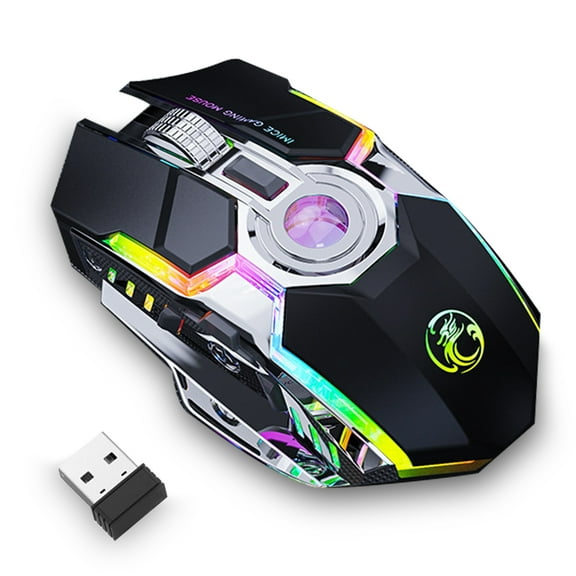 Wireless Gaming Mouse, 2.4G Wireless Rechargeable PC Computer Mouse with 7 Buttons, 3 Adjustable Levels DPI Up to 2400DPI, 7 Colorful LED Lights, Ergonomic Optical Mice for Notebook, PC, Computer, Mac