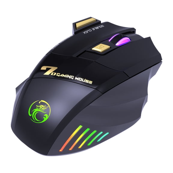 Wireless Gaming Mouse 2.4ghz with Usb Receiver Rechargeable Battery Silent Click Quiet Buttons Rgb Led Backlight Comfortable Grip Adjustable Dpi Settings for Pc Laptop Desktop