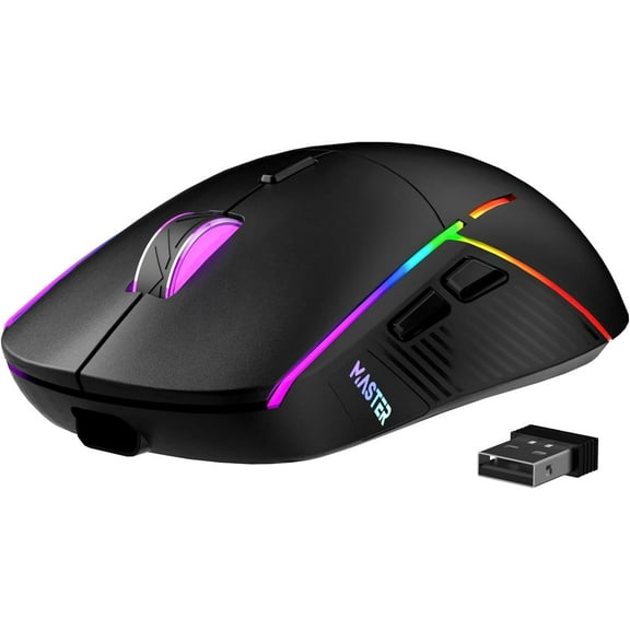 Wireless Gaming Mouse, 24000 DPI, Tri-Mode 2.4G/USB-C/Bluetooth 5.3 Gaming Mouse Wireless, RGB Programmable Mouse Gamer, 75Hrs Battery Life, Rechargeable Gaming Mice for PC, Mac, Black