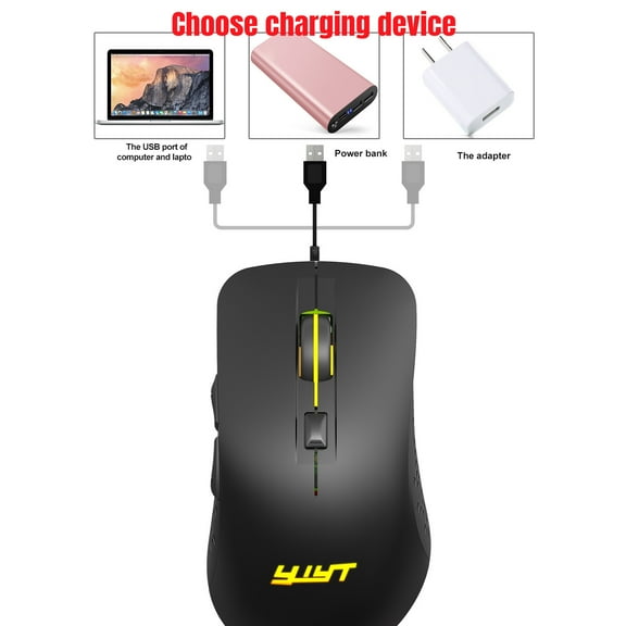 Wireless Gaming Mouse, Bluetooth 5.1 & 2.4G Dual Modes, Rechargeable 500mAh, 2400 DPI, 6 Buttons, Mute Click, Ergonomic, for Computer Laptop