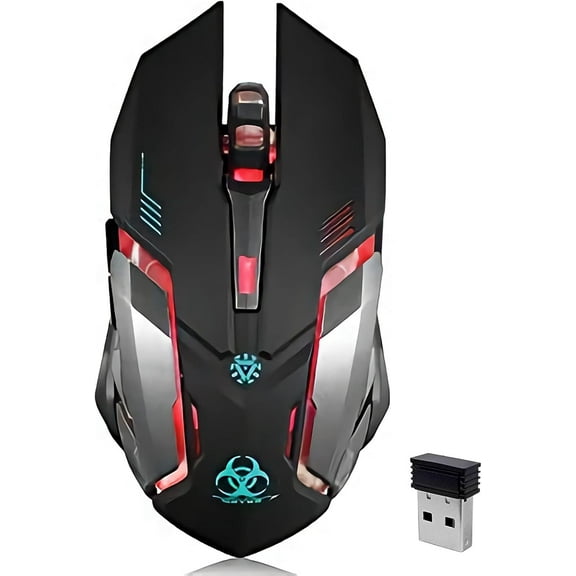 Wireless Gaming Mouse, C8 Silent Click Wireless Rechargeable Mouse with Colorful LED Lights and 3 Level DPI 400mah Lithium Battery for Laptop and Computer (Black)
