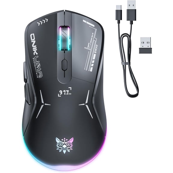 Wireless Gaming Mouse, Dual Mode 2.4G/USB-C Wired, 4800 DPI, 6 Programmable Buttons, RGB 7-Color Lighting, 120g Lightweight Dustproof Ergonomic Mouse for PC Mac Laptop (Black)