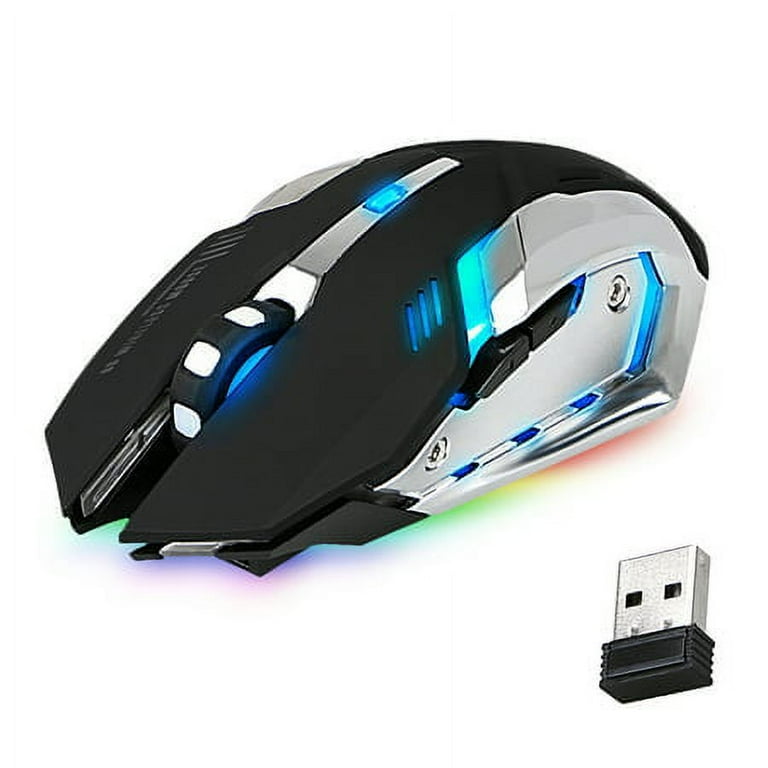 Wireless Gaming Mouse Rechargeable USB 2.4G Computer Mouse with 7 Colorful LED Lights, 4 Adjustable DPI, Silent Click, Ergonomic Optical Mice for PC Wireless Gaming Mouse Rechargeable USB 2.4G Computer Mouse with 7 Colorful LED Lights, 4 Adjustable DPI, Silent Click, Ergonomic Optical Mice for PC