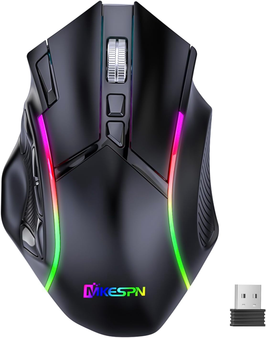 Wireless Gaming Mouse, Tri-Mode 2.4G/Bluetooth/USB-C Wired, 24000 DPI Optical Sensor, 12 Programmable Buttons, RGB Backlit, 500mAh Rechargeable On-Board Memory Mouse for PC Laptop Mac (Black)