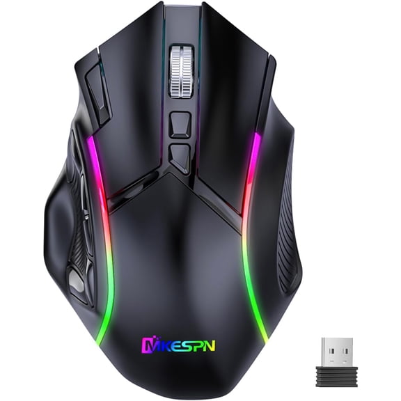 Wireless Gaming Mouse, Tri-Mode 2.4G/Bluetooth/USB-C Wired, 24000 DPI Optical Sensor, 12 Programmable Buttons, RGB Backlit, 500mAh Rechargeable On-Board Memory Mouse for PC Laptop Mac (Black)