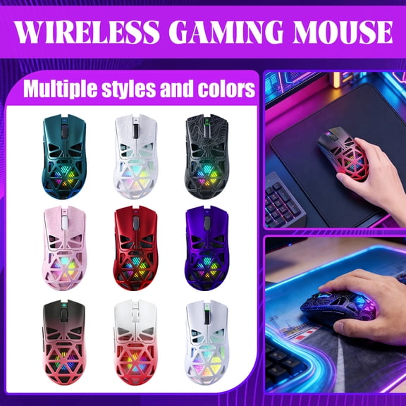 Wireless Gaming Mouse Tri-Mode 2.4GHz USB-C Bluetooth 5.3, Lightweight Honeycomb Shell RGB Ergonomic Programmable Gamer Mouse with Fire Button for PC Laptop Computer (1 Count)