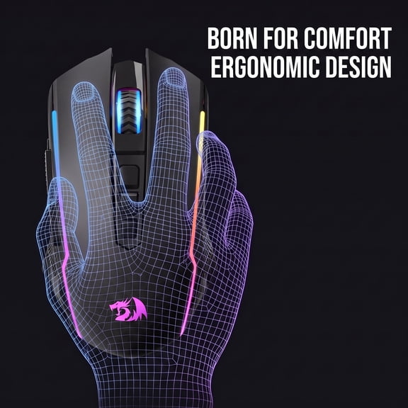 Redragon Wireless 12000 DPI RGB Gaming Mouse, Tri-Mode Bluetooth,2.4GHz & USB-C Wired,9 Programmable Buttons with Rapid Fire, Rechargeable Ergonomic Mouse for PC Laptop Windows
