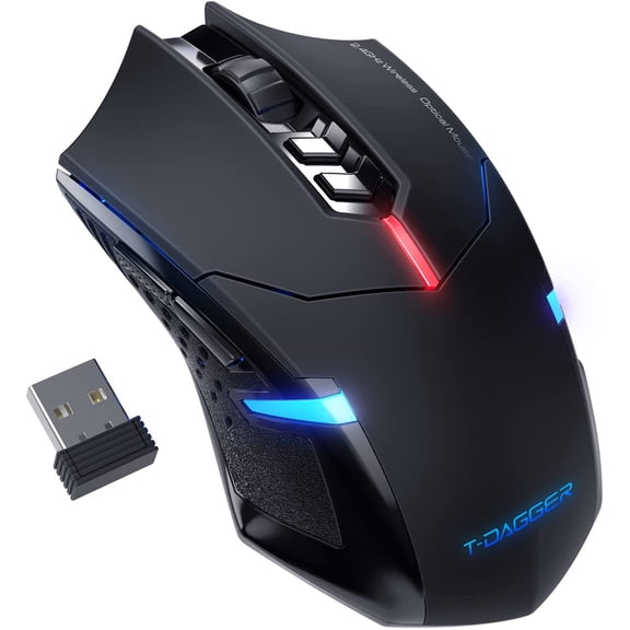 Wireless Gaming - USB Cordless PC Accessories Computer Mice with LED Backlit Ergonomic Gamer Laptop with 7 Silent Buttons 5 Adjustable DPI Plug & Play for PC