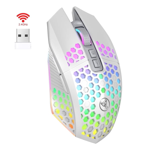 Wireless Gaming Mouse,RGB Mouse with 7 Programmable Buttons Ergonomic for PC Laptop,Compatible with Windows Mac,White