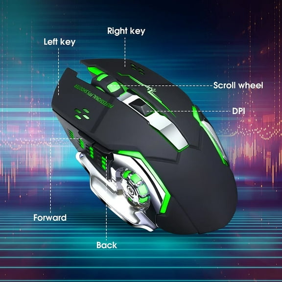 Wireless Gaming Mouse with Buttons on the Side Rechargeable Computer Mice with Light