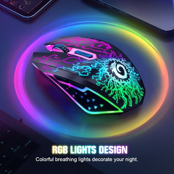 Wireless Gaming Mouse with RGB Colorful LED Lights