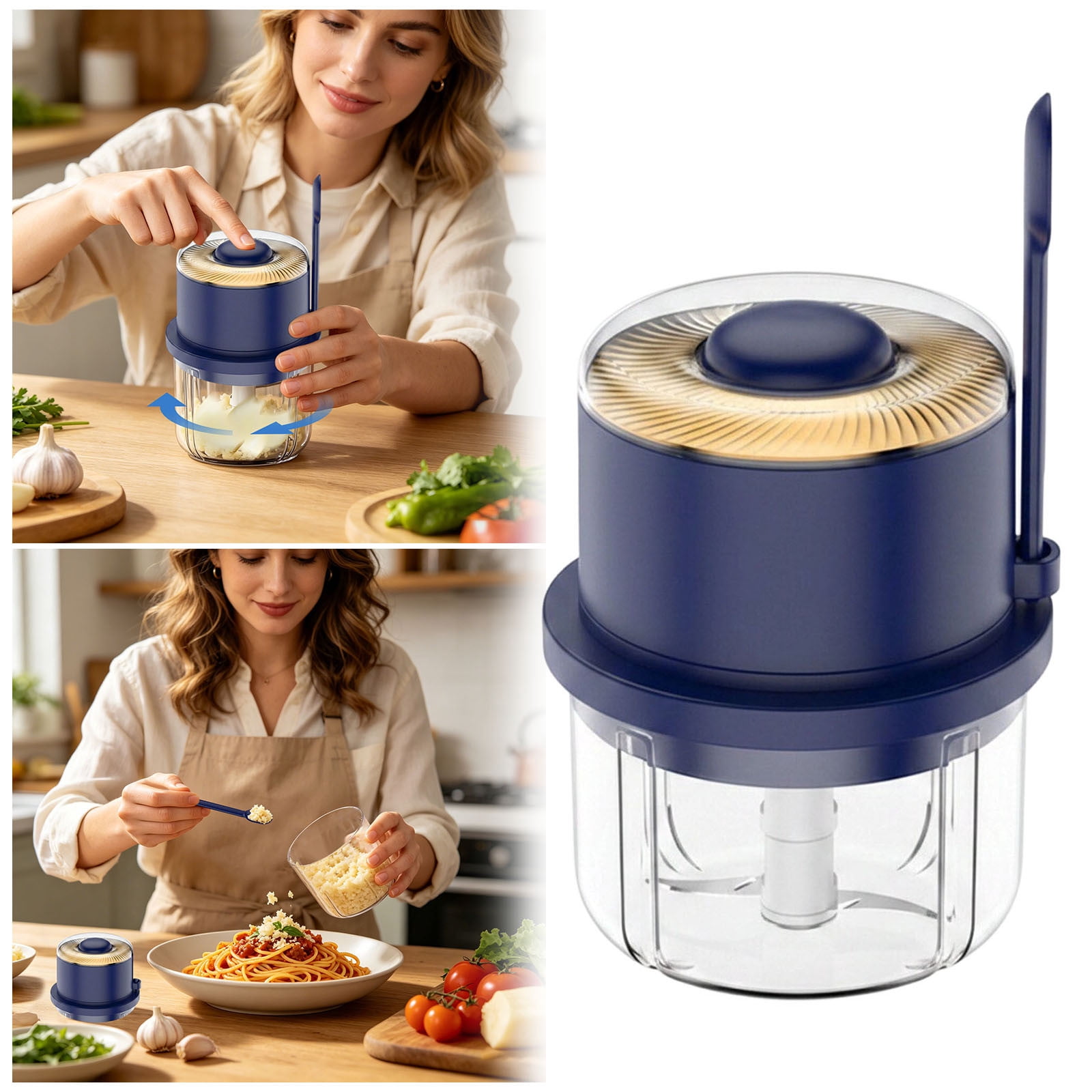 Wireless Garlic Chopper with Stainless Steel Blades Cordless Electric Mini Food Processor USB Rechargeable Kitchen Gadgets for Garlic Onion Veggies Home Kitchen and Travel