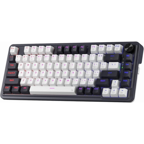 Wireless Gasket Gaming Keyboard, 3-Modes 81 Keys Compact Mechanical Keyboard Hot-Swap Socket, Dedicated Knob Control and Sound Absorbing Pads, Linear Red Switch
