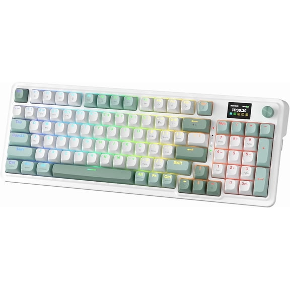 Wireless Gasket Mechanical Gaming Keyboard with 1.14 Inch TFT Display and 95 Keys Jade Cloud Color