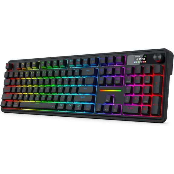 Wireless Gasket Mechanical Keyboard with 1.14 Inch TFT Display Knob and 5 Layer Noise Dampening 104 Keys Round PBT Keycaps Custom Linear Switch Color Essential Black
